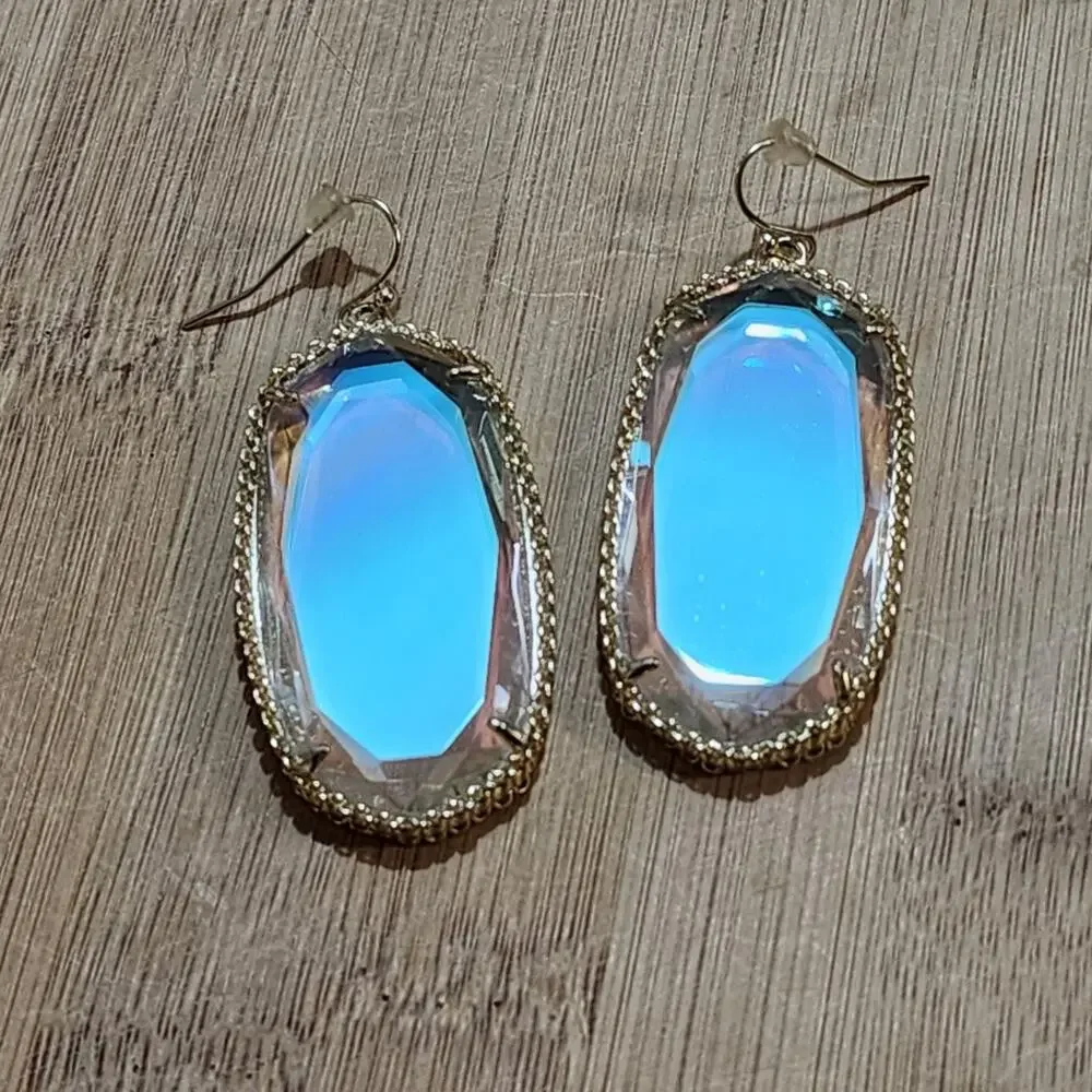 Kendra Scott Clear Iridescent Deily‎ Earrings In Gold tone vintage and rare HTF
